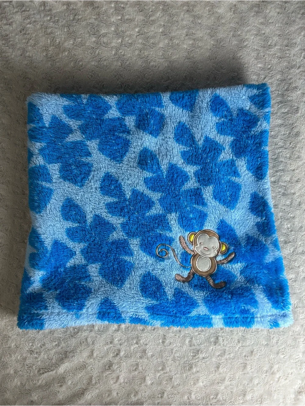 RN 67227 Blue Leaves Monkey Baby Blanket Tan Yellow Leaf Plush Security Lovey